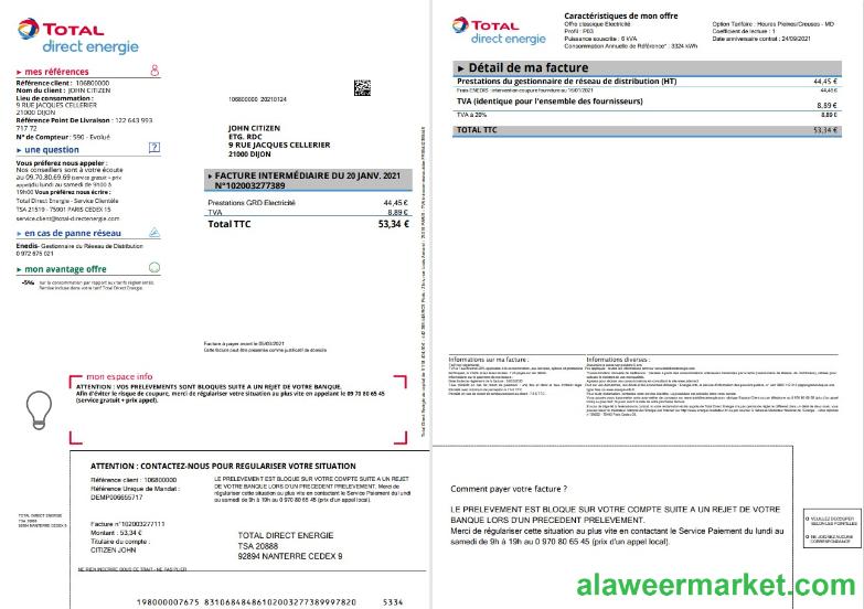 France Total Direct Energie utility bill